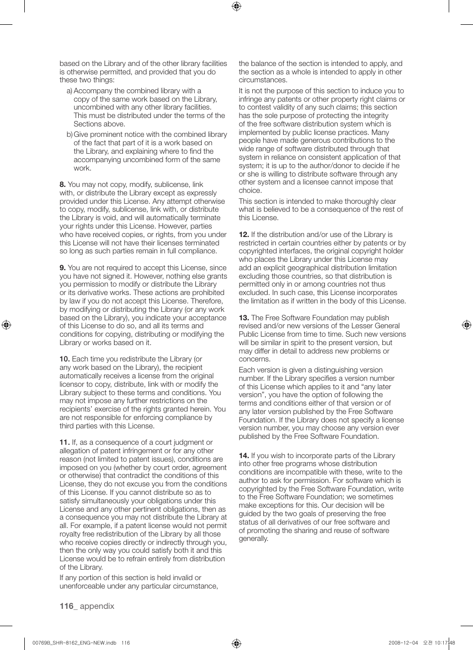 Samsung SHR-8160 User Manual | Page 116 / 120