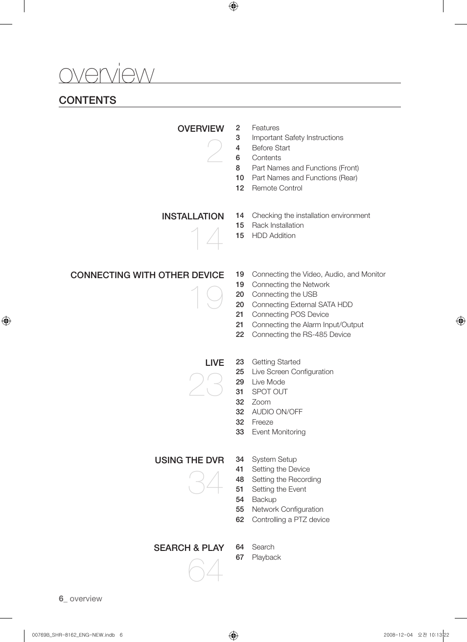 Overview | Samsung SHR-8160 User Manual | Page 6 / 120