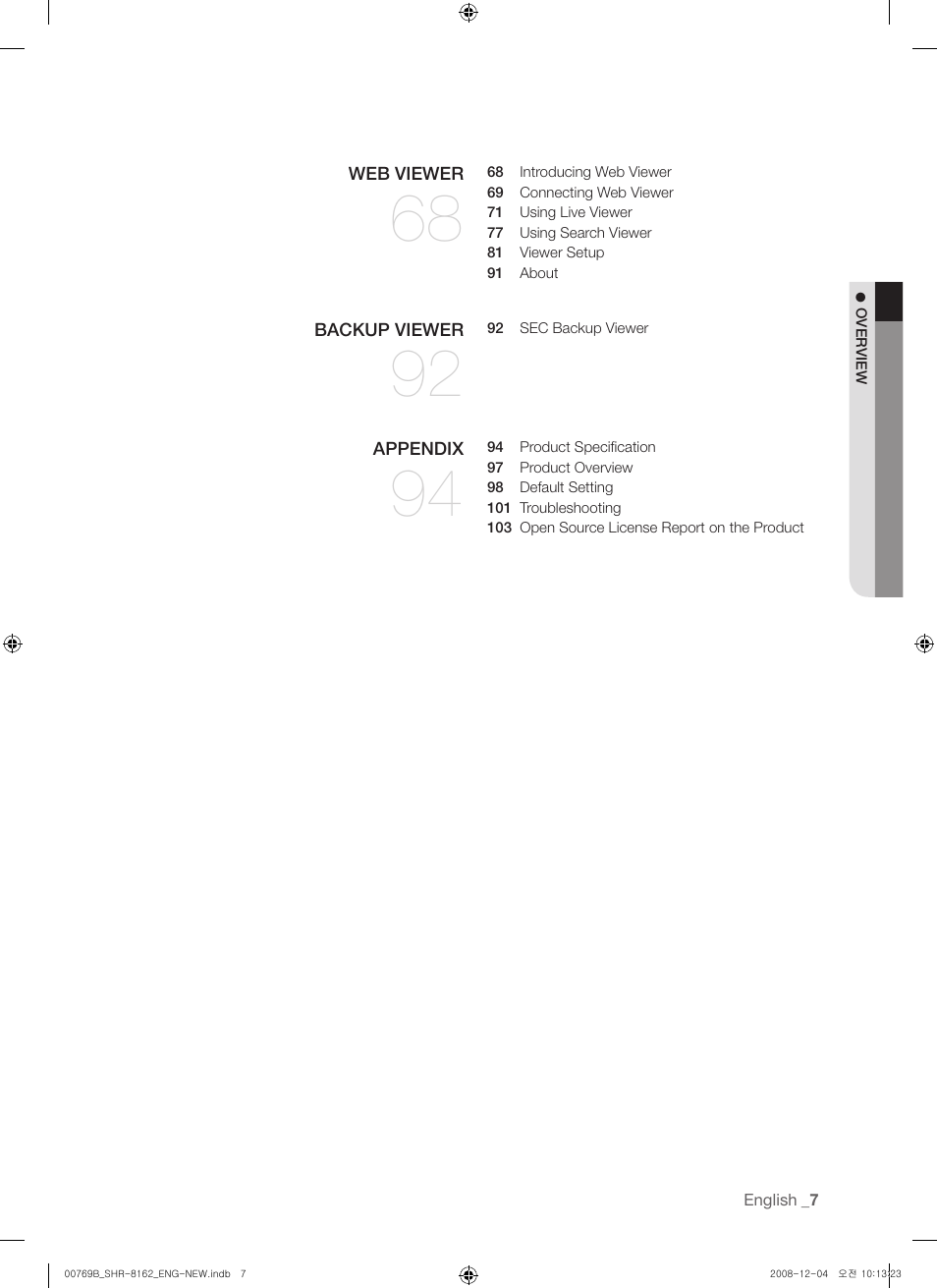 Samsung SHR-8160 User Manual | Page 7 / 120