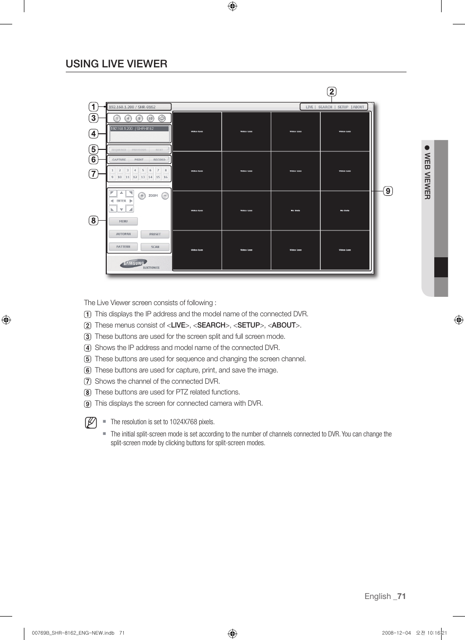 Using live viewer | Samsung SHR-8160 User Manual | Page 71 / 120