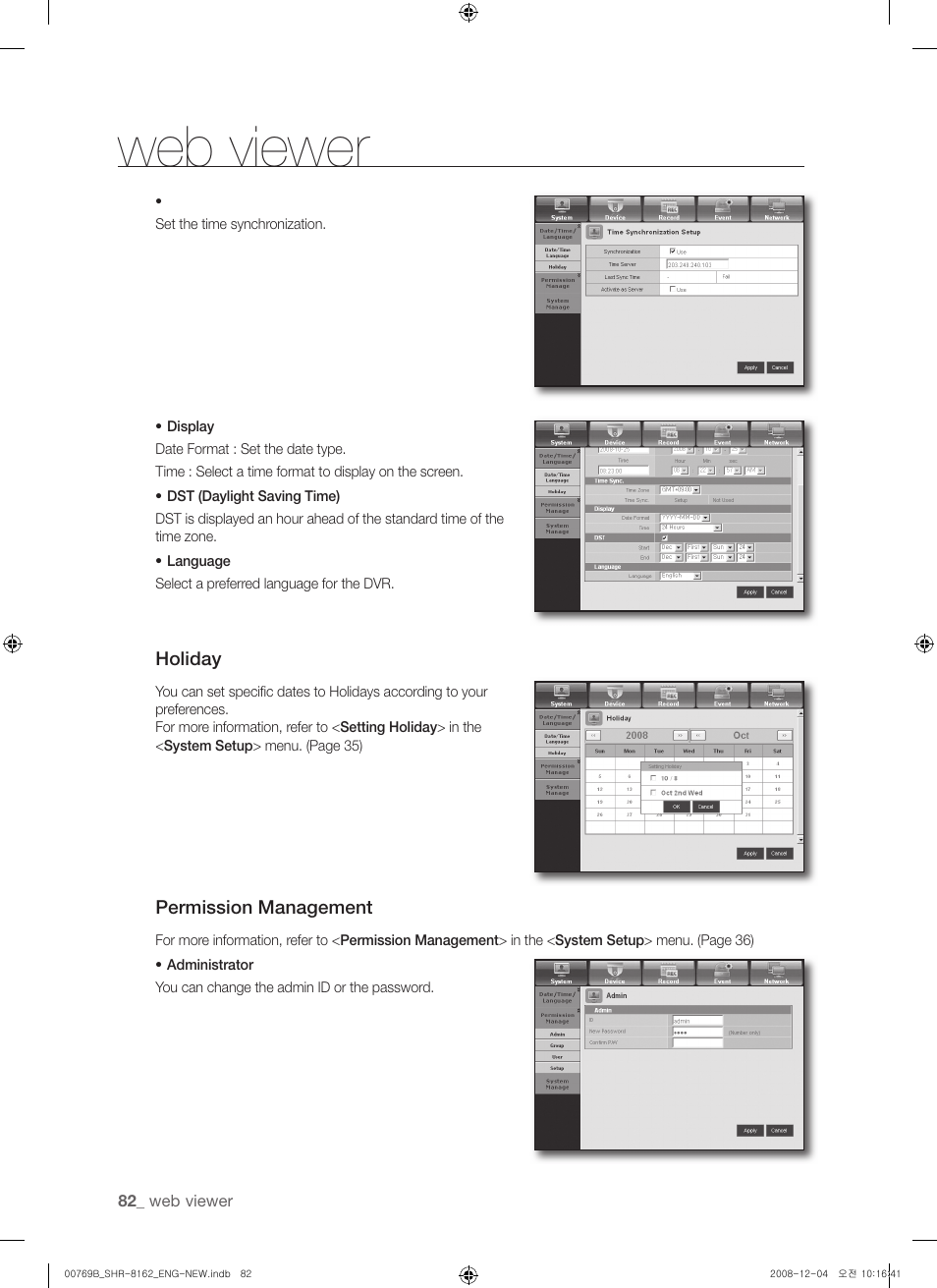 Web viewer | Samsung SHR-8160 User Manual | Page 82 / 120