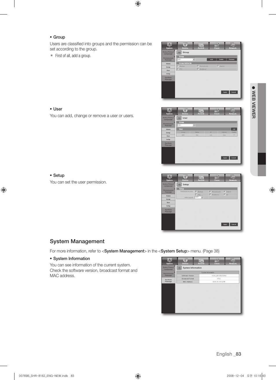 System management | Samsung SHR-8160 User Manual | Page 83 / 120