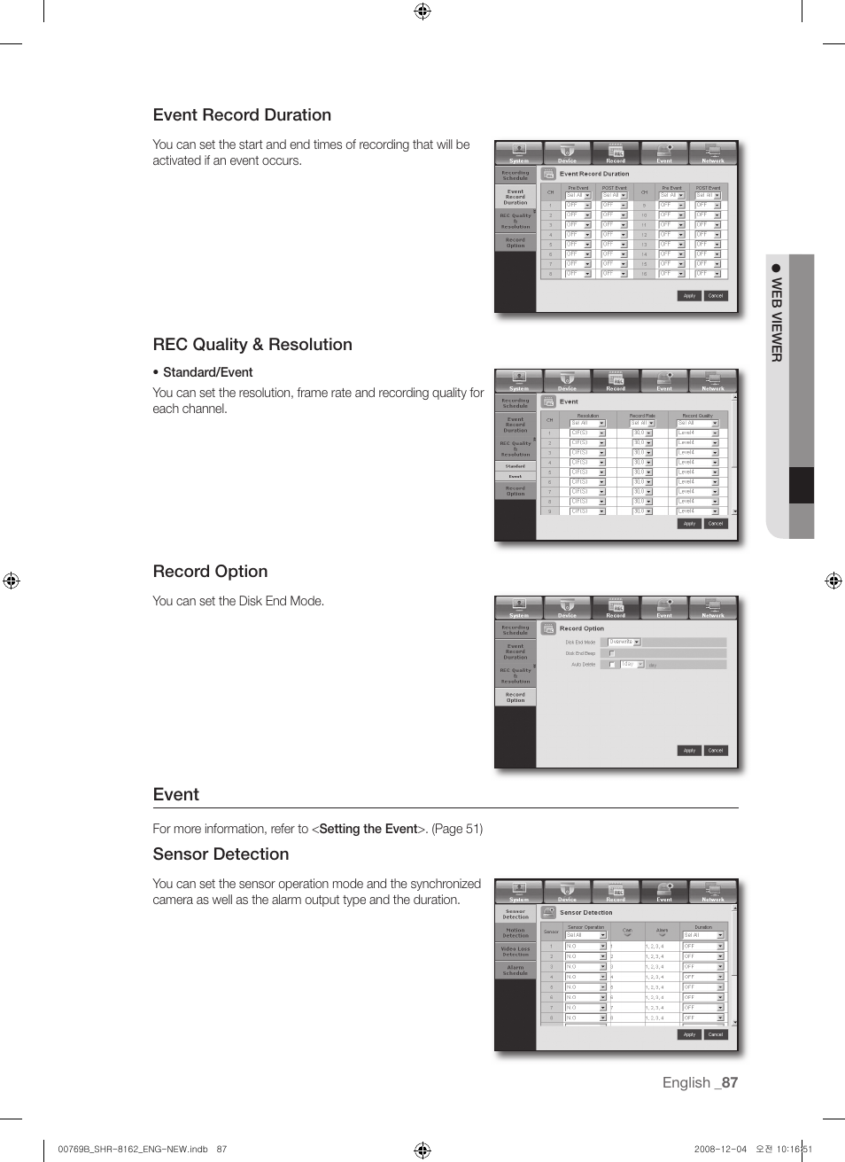 Event | Samsung SHR-8160 User Manual | Page 87 / 120
