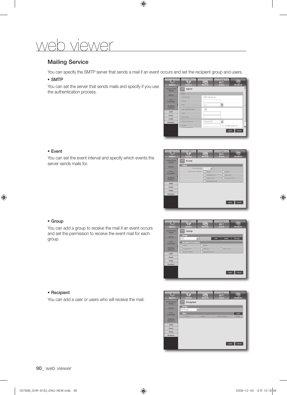 Web viewer | Samsung SHR-8160 User Manual | Page 90 / 120