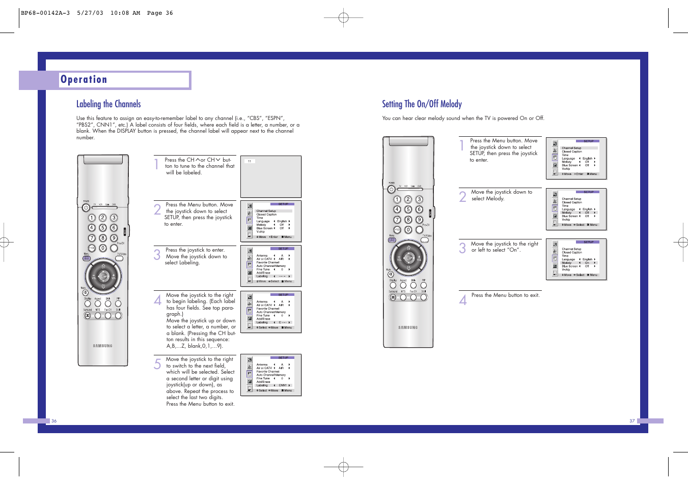 Operation | Samsung HLN4365W User Manual | Page 19 / 46