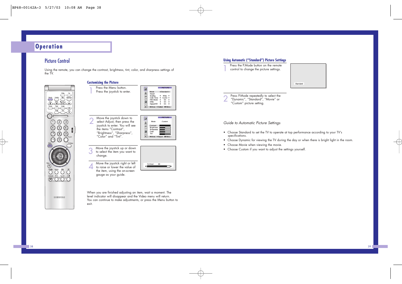 Operation | Samsung HLN4365W User Manual | Page 20 / 46