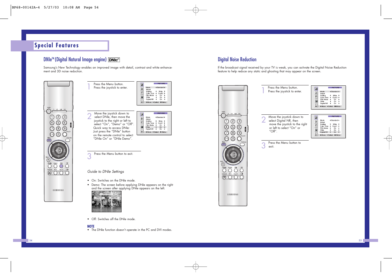 Special features, Dnie, Digital natural image engine) | Digital noise reduction | Samsung HLN4365W User Manual | Page 28 / 46
