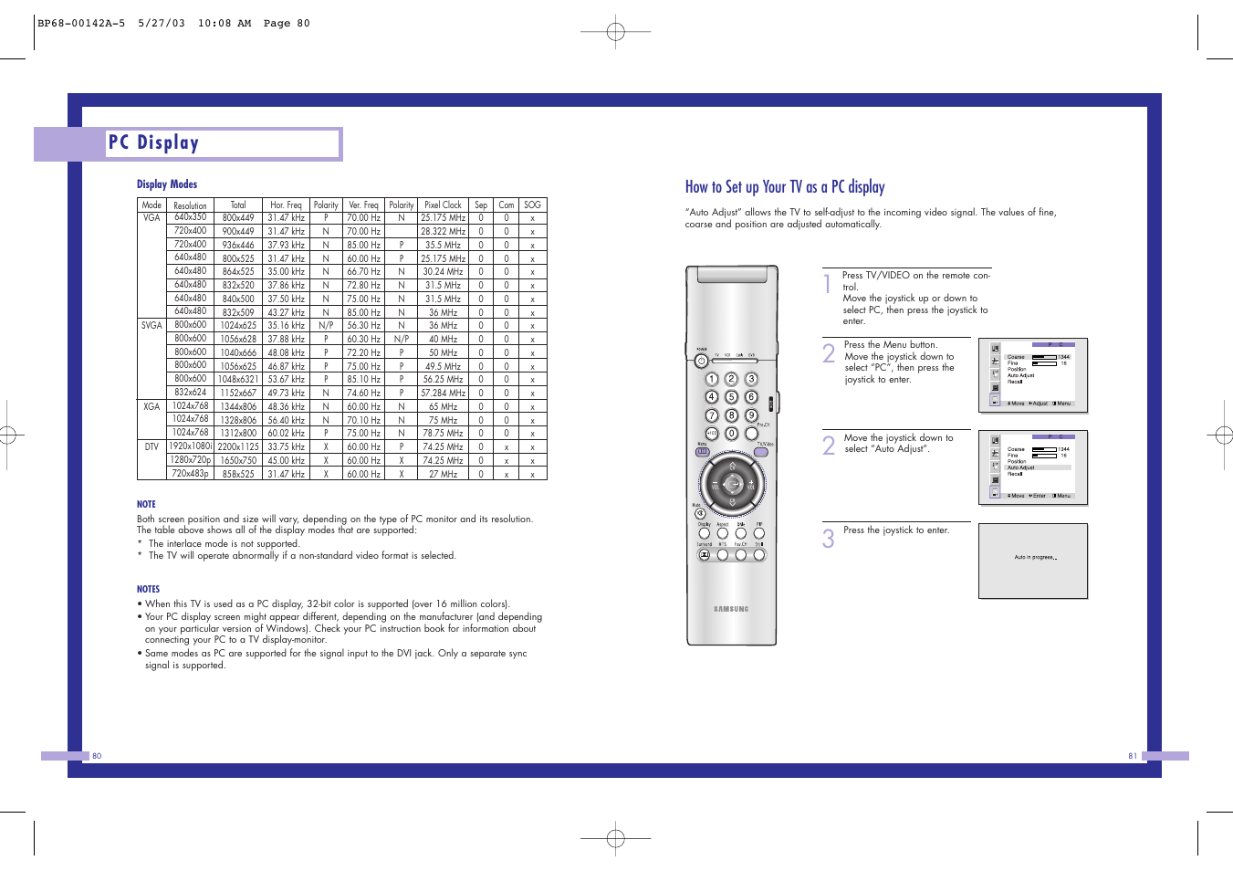 Pc display, How to set up your tv as a pc display | Samsung HLN4365W User Manual | Page 41 / 46