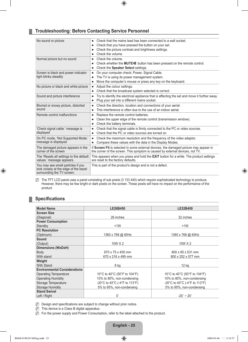 Specifications | Samsung BN68-01981D-01 User Manual | Page 27 / 38