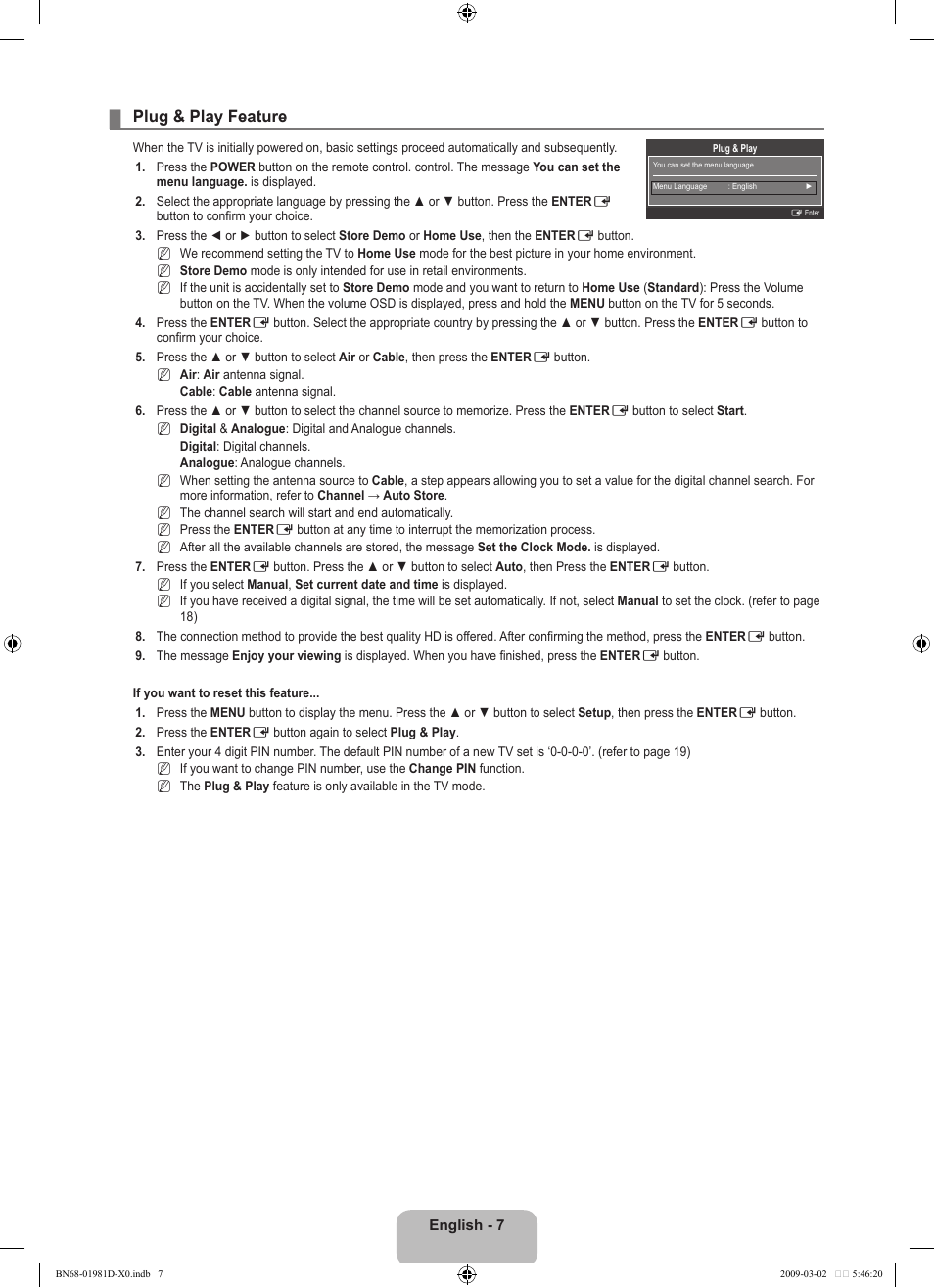 Plug & play feature | Samsung BN68-01981D-01 User Manual | Page 9 / 38