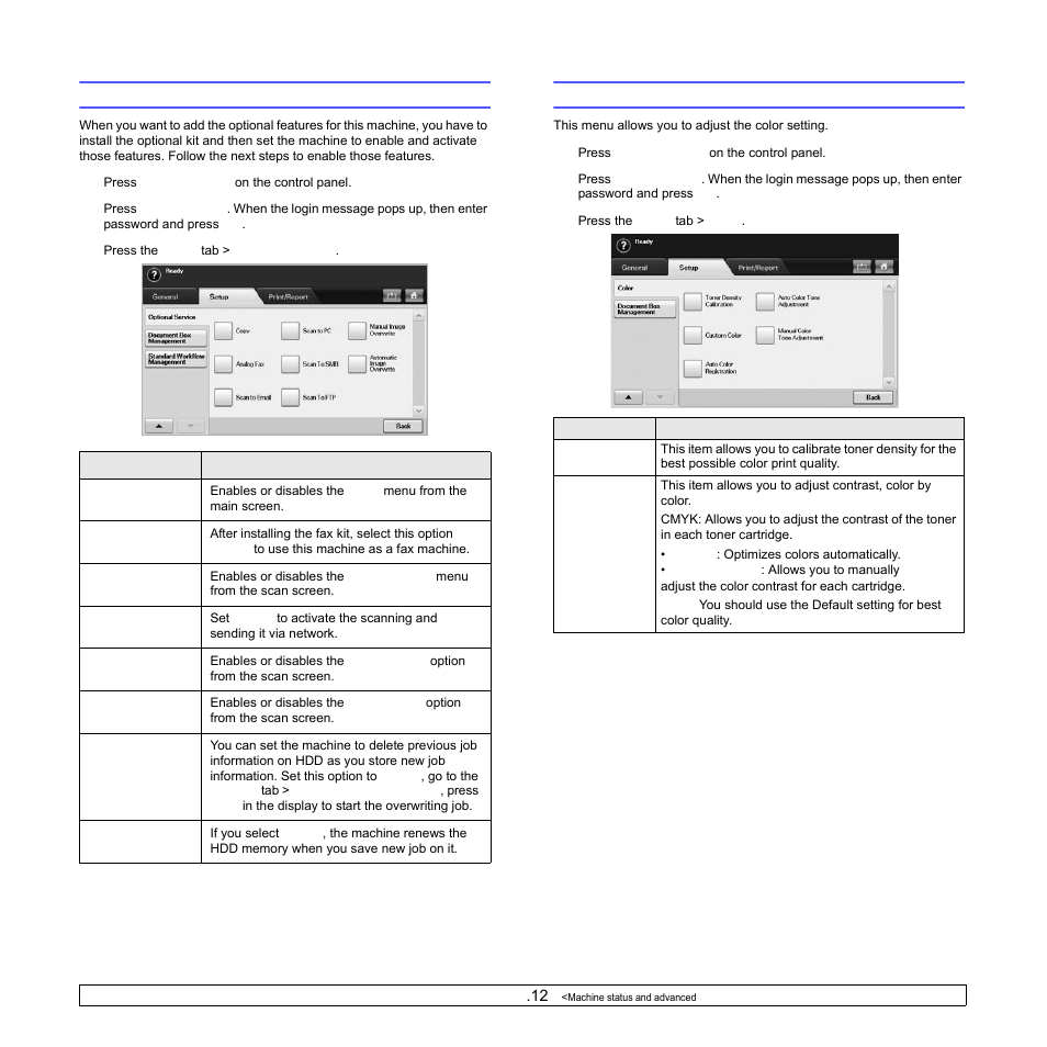 Optional service, Adjusting the color contrast, Optional service adjusting the color contrast | Samsung CLX-8540ND User Manual | Page 105 / 210