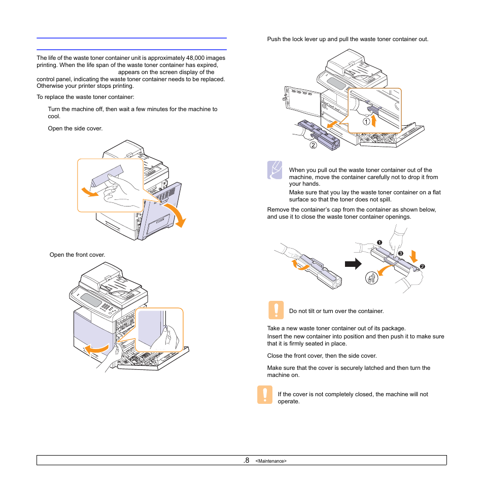 Replacing the waste toner container, Ge 13.8) | Samsung CLX-8540ND User Manual | Page 117 / 210