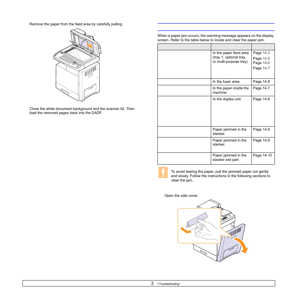 Clearing paper jams, In the tray 1, Ge 14.3 | Samsung CLX-8540ND User Manual | Page 121 / 210