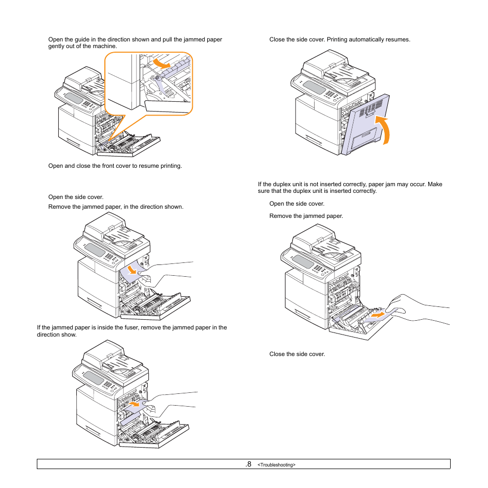 In the fuser area, In the duplex unit area, In the fuser area in the duplex unit area | Ge 14.8 | Samsung CLX-8540ND User Manual | Page 126 / 210