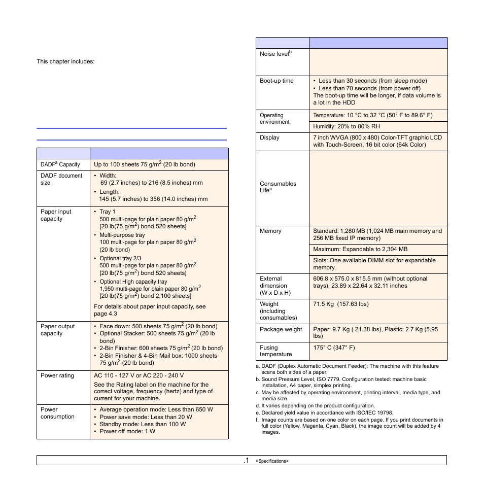 Specifications, General specifications | Samsung CLX-8540ND User Manual | Page 148 / 210