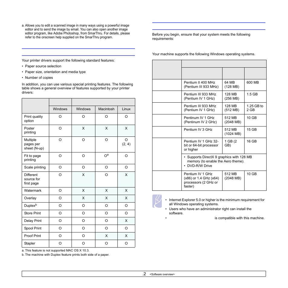 Printer driver features, System requirements, Printer driver features system requirements | Samsung CLX-8540ND User Manual | Page 27 / 210