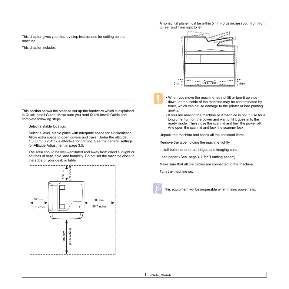 Getting started, Setting up the hardware | Samsung CLX-8540ND User Manual | Page 29 / 210