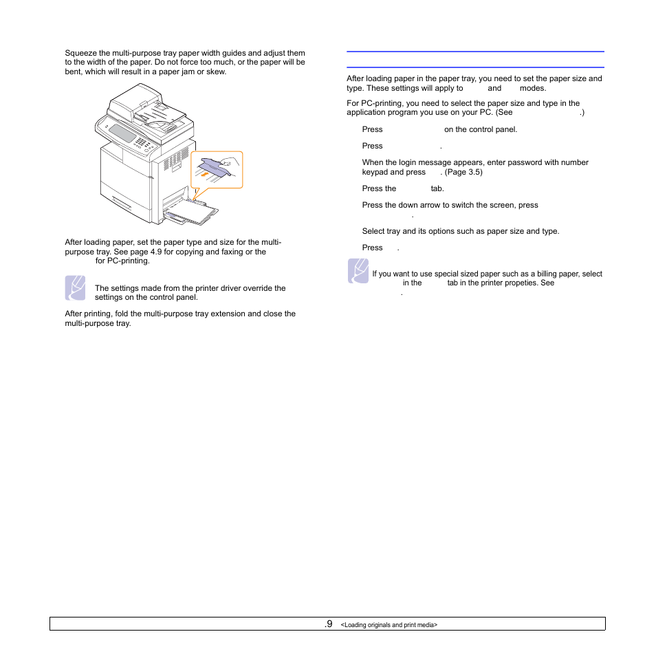 Setting the paper size and type | Samsung CLX-8540ND User Manual | Page 44 / 210