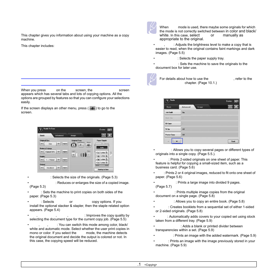 Copying, Understanding the copy screen, Basic tab | Advanced tab, Basic, Advanced | Samsung CLX-8540ND User Manual | Page 45 / 210