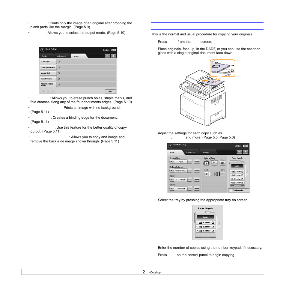 Image tab, Copying originals, Image | Samsung CLX-8540ND User Manual | Page 46 / 210