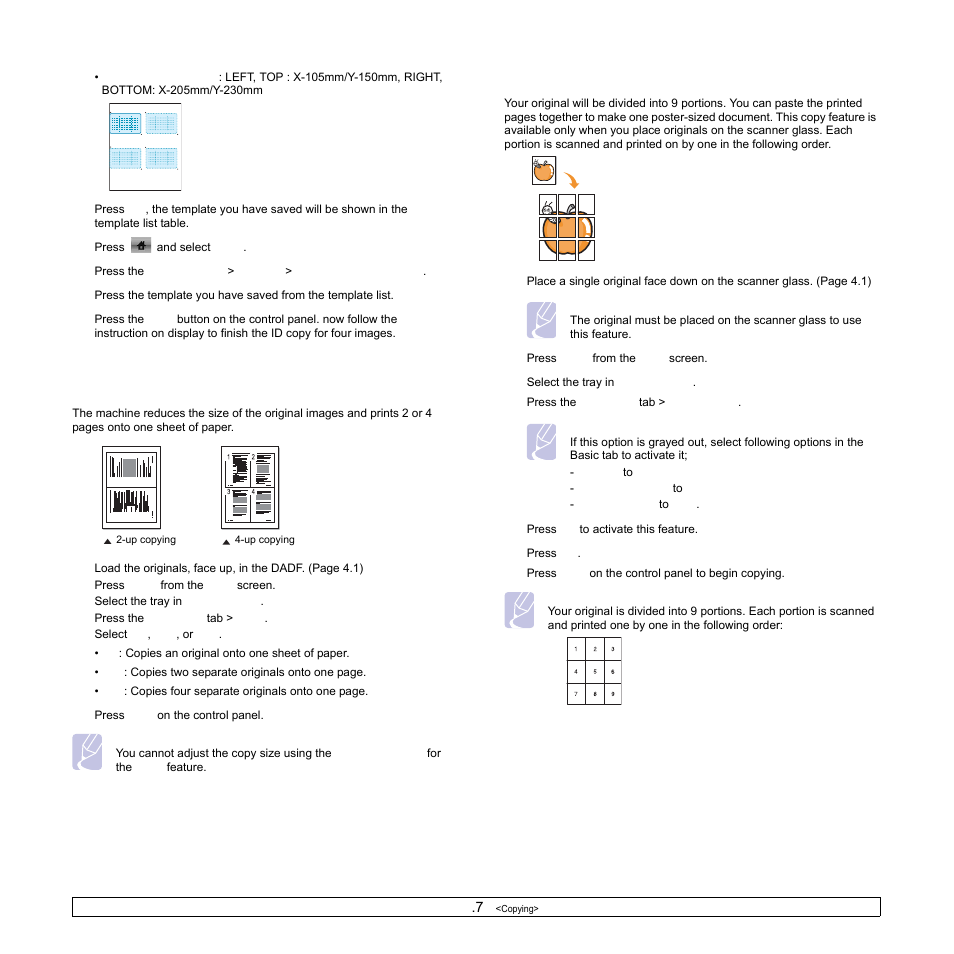 Up or 4-up copying (n-up), Poster copying, Up or 4-up copying (n-up) poster copying | E 5.7 | Samsung CLX-8540ND User Manual | Page 51 / 210