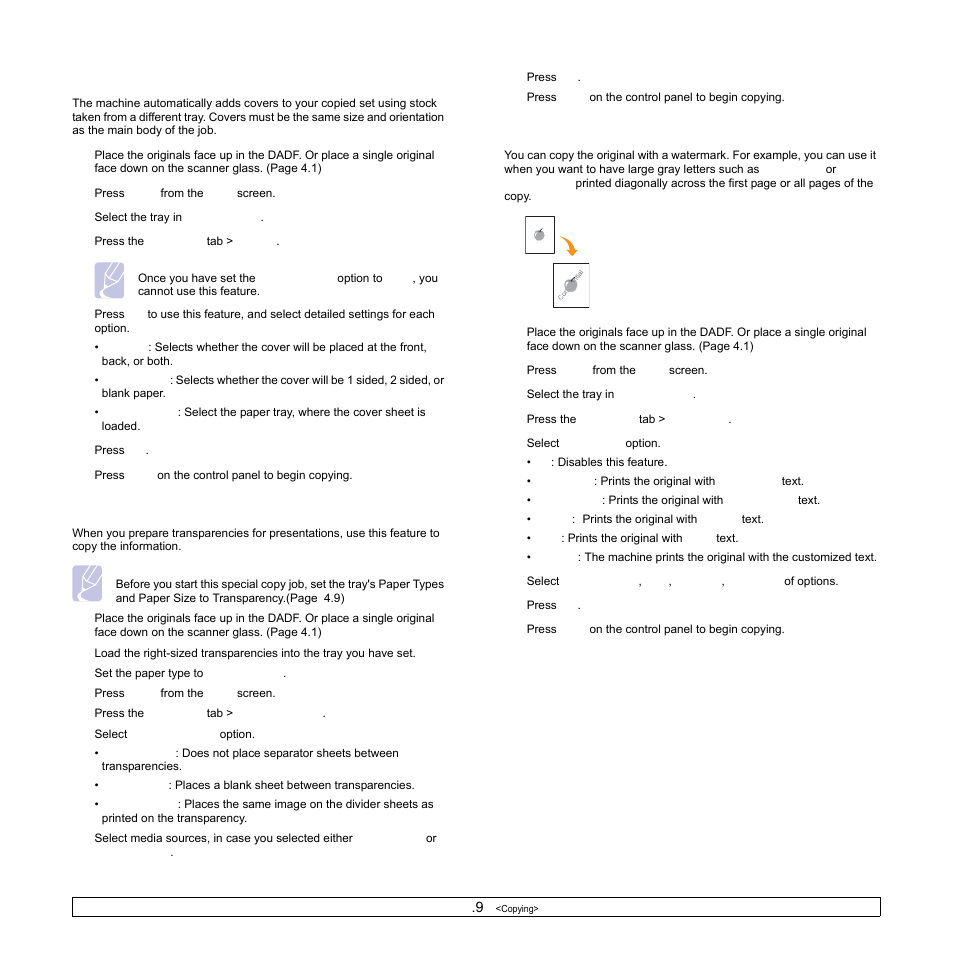 Cover copying, Transparency copying, Watermark copying | Ge 5.9), E 5.9) | Samsung CLX-8540ND User Manual | Page 53 / 210