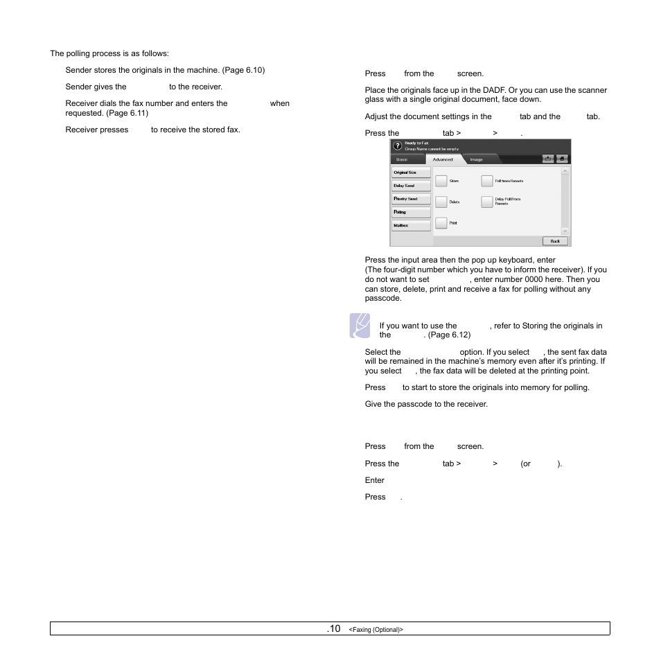 Storing the originals for polling, Printing (deleting) the polling document | Samsung CLX-8540ND User Manual | Page 65 / 210