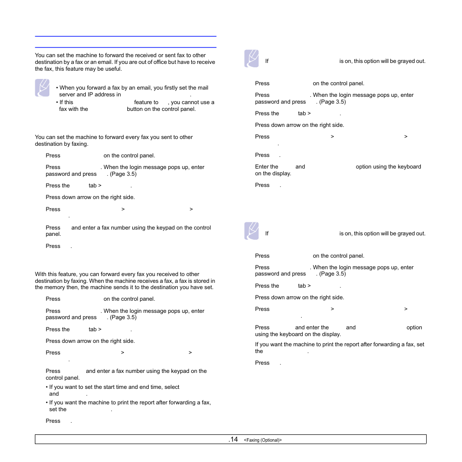 Forwarding a received fax to other destination | Samsung CLX-8540ND User Manual | Page 69 / 210