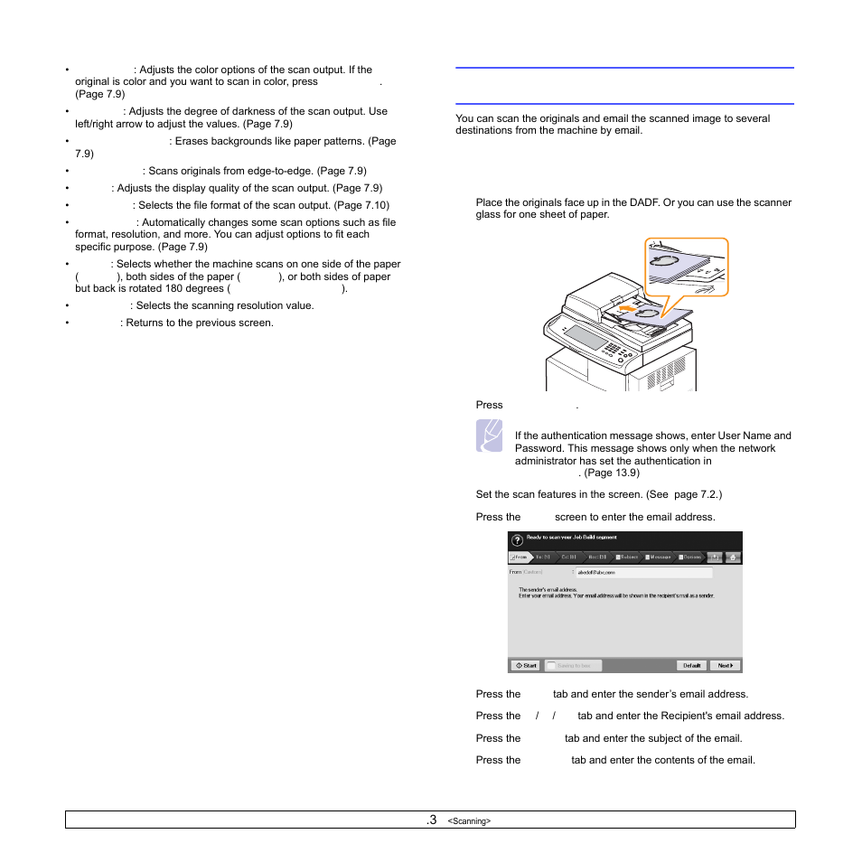 Scanning originals and sending through email, E 7.3) | Samsung CLX-8540ND User Manual | Page 73 / 210