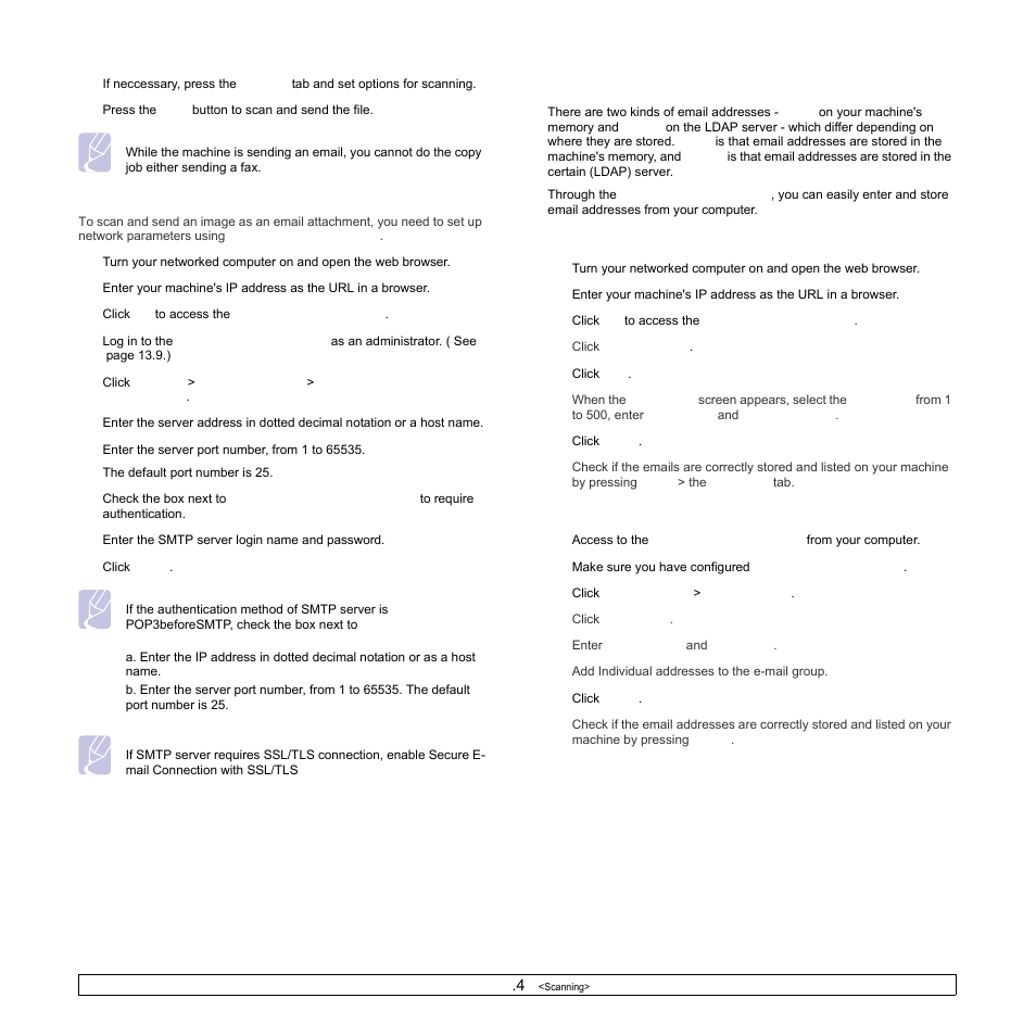 Setting up an email account, Storing email addresses | Samsung CLX-8540ND User Manual | Page 74 / 210