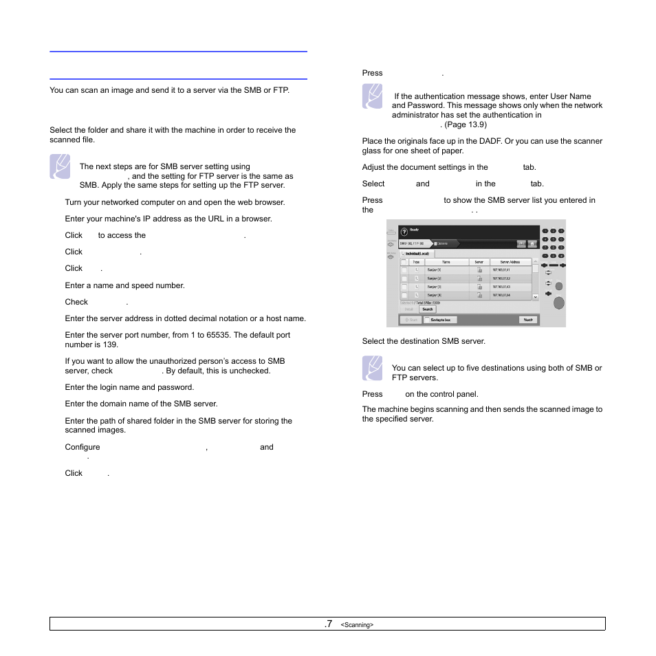 Preparation for scanning to smb/ftp, Scanning and sending to smb/ftp server, E 7.7 | Ge 7.7) | Samsung CLX-8540ND User Manual | Page 77 / 210