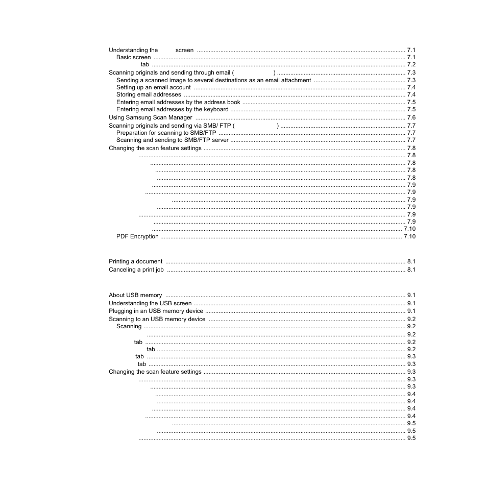 Scanning, Basic printing | Samsung CLX-8540ND User Manual | Page 8 / 210