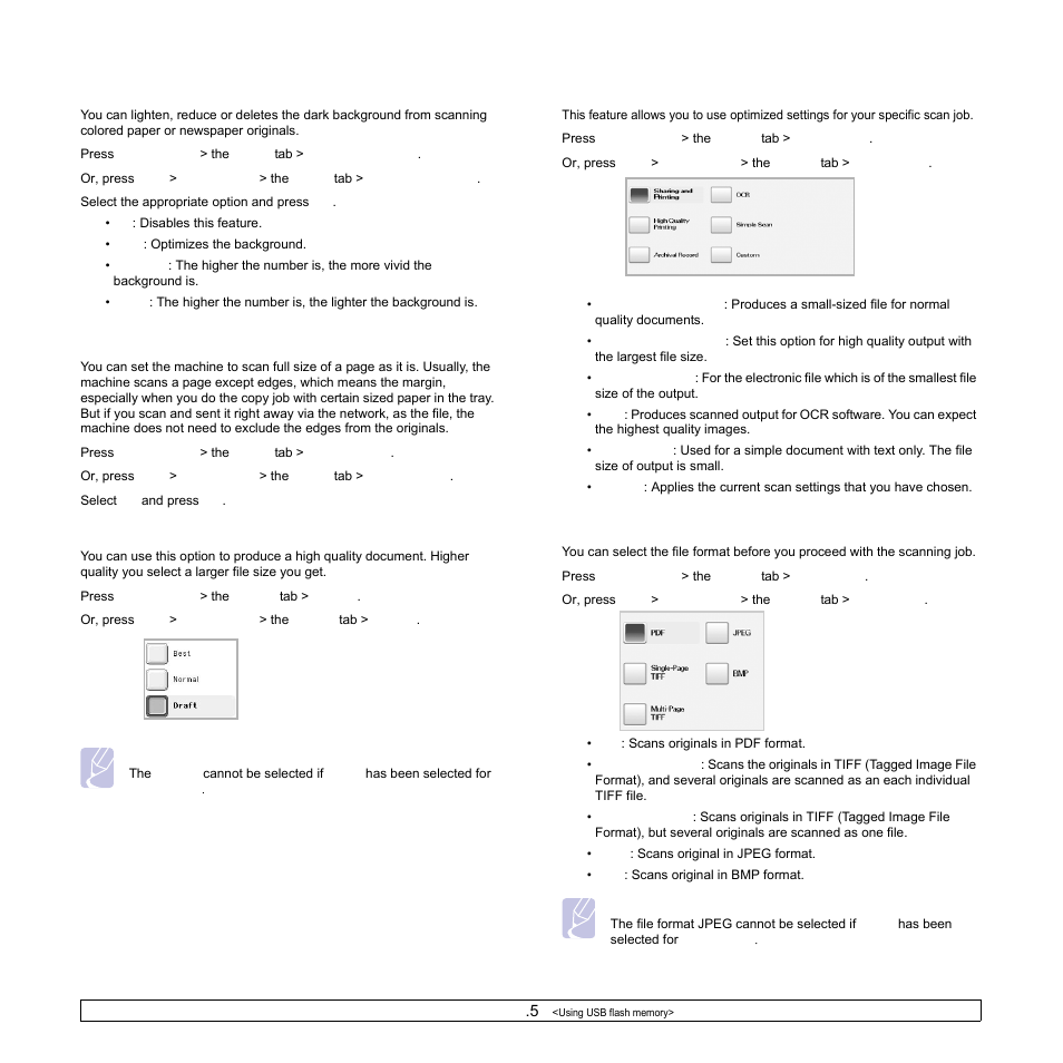 Erase background, Scan to edge, Quality | Scan preset, File format, Ge 9.5) | Samsung CLX-8540ND User Manual | Page 86 / 210