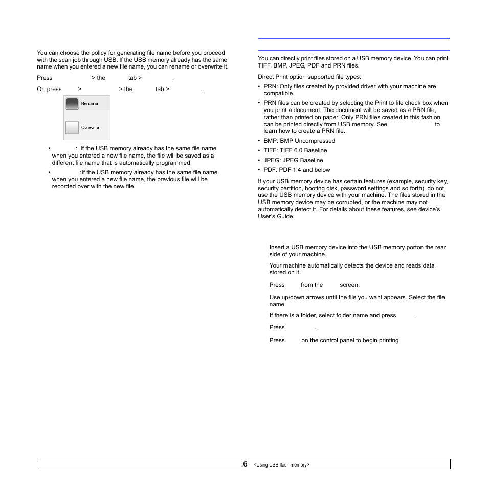 File policy, Printing from a usb memory device, To print a document from a usb memory device | E 9.6 | Samsung CLX-8540ND User Manual | Page 87 / 210