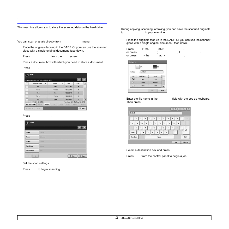 Storing documents to document box, Storing documents from document box, Storing documents during copy, scan, fax function | Samsung CLX-8540ND User Manual | Page 90 / 210