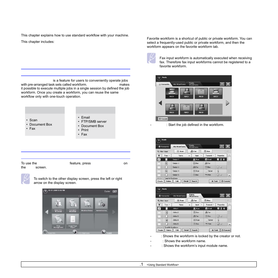 Using standard workflow, About standard workflow, Understanding the standard workflow screen | Workflow screen, About, Understanding the stan, Age 11.1) | Samsung CLX-8540ND User Manual | Page 91 / 210