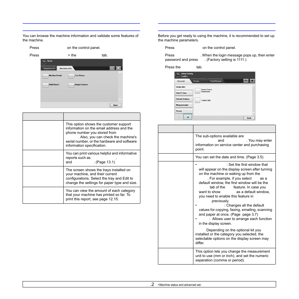 Browsing the machine’s status, General settings, Browsing the machine’s status general settings | Ge 12.2), E 12.2) | Samsung CLX-8540ND User Manual | Page 95 / 210