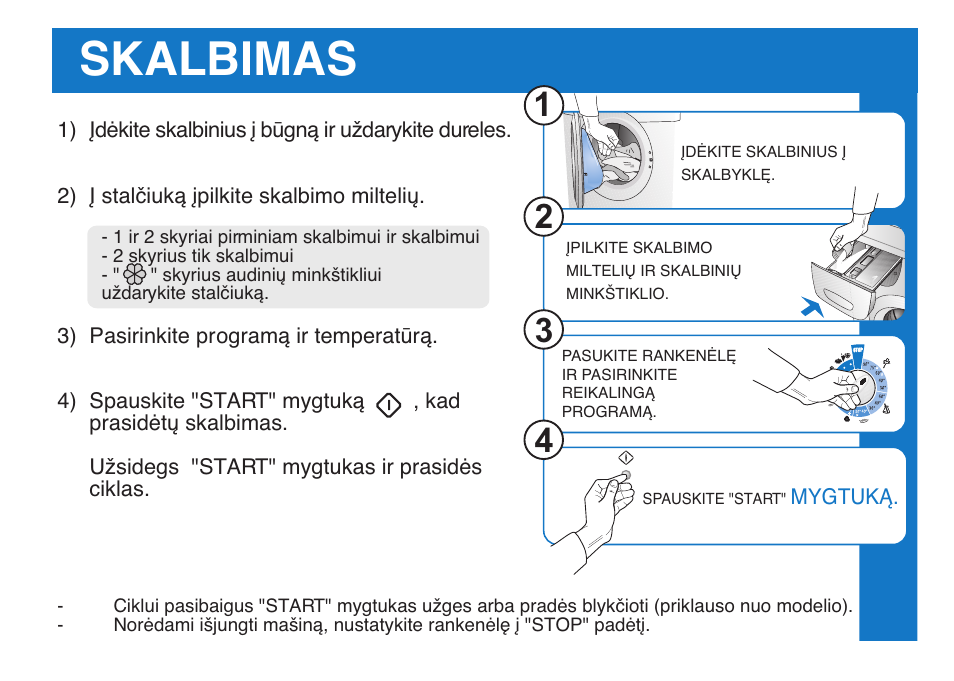 Skalbimas | Ardo FL106LY User Manual | Page 70 / 96