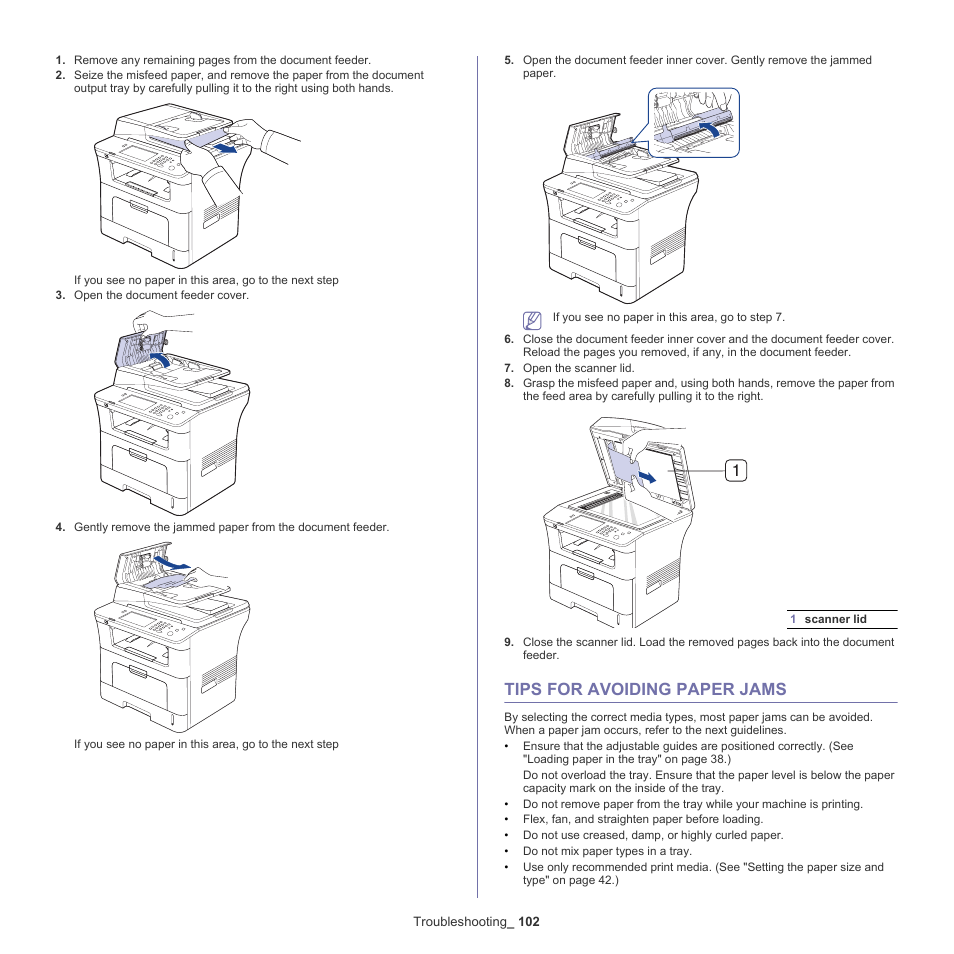 Tips for avoiding paper jams | Samsung SCX-5835NX User Manual | Page 102 / 133