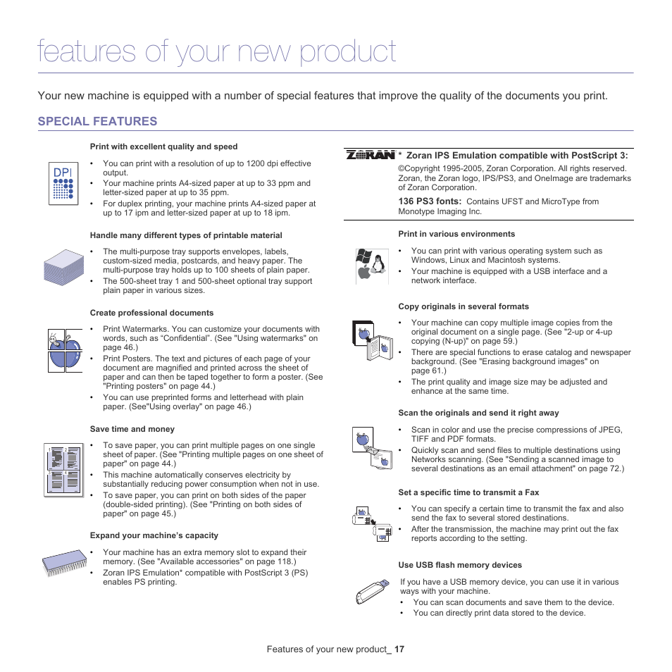 Features of your new product, Special features | Samsung SCX-5835NX User Manual | Page 17 / 133