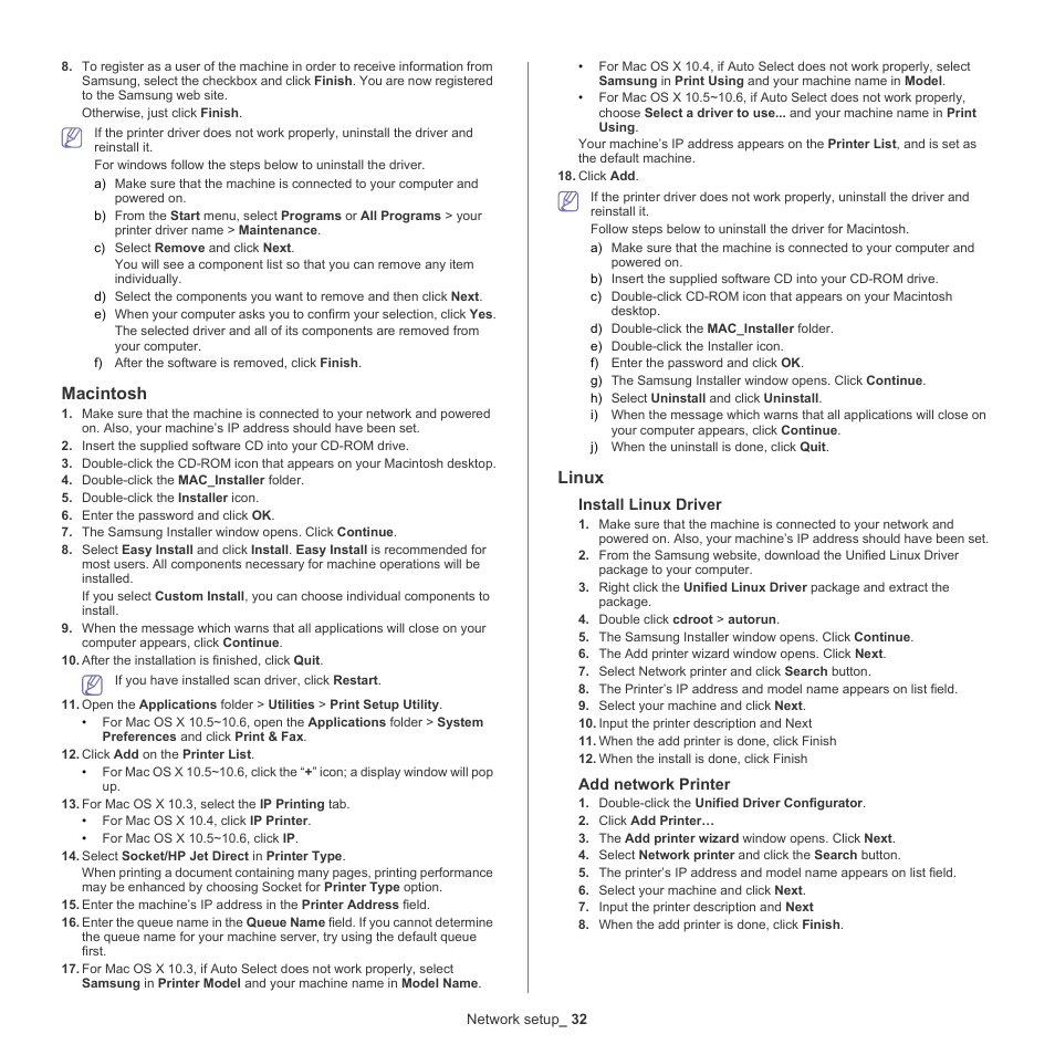 Macintosh, Linux | Samsung SCX-5835NX User Manual | Page 32 / 133