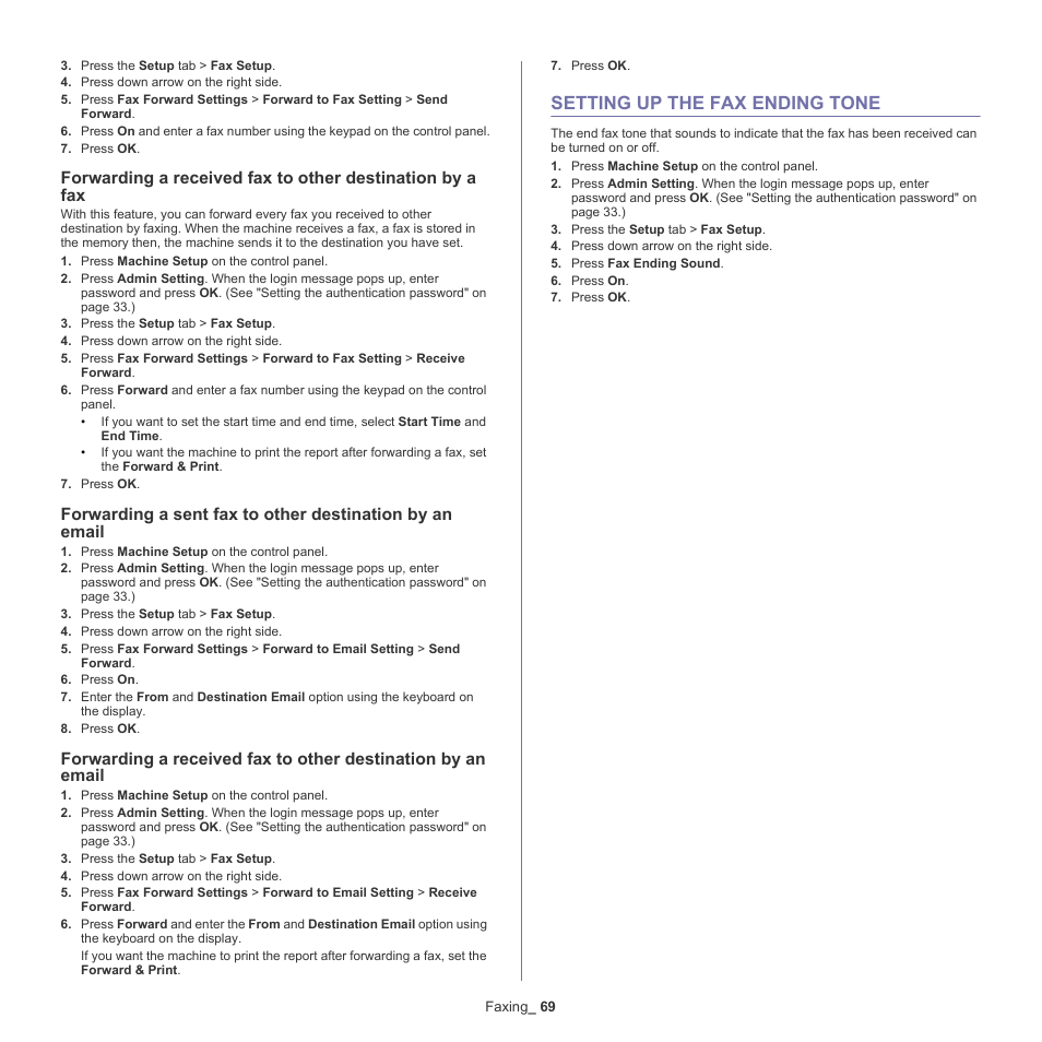 Setting up the fax ending tone | Samsung SCX-5835NX User Manual | Page 69 / 133