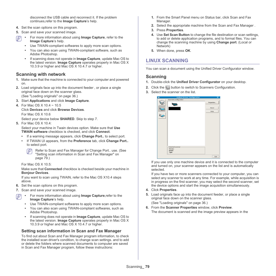 Linux scanning, Scanning with network, Scanning | Samsung SCX-5835NX User Manual | Page 79 / 133