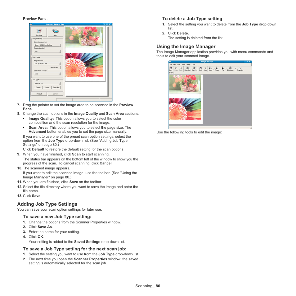 Adding job type settings, Using the image manager | Samsung SCX-5835NX User Manual | Page 80 / 133