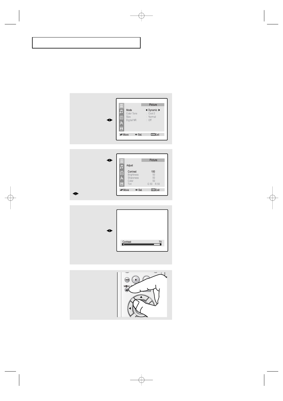 Customizing the picture, T v o | Samsung CFTD2085 User Manual | Page 25 / 98