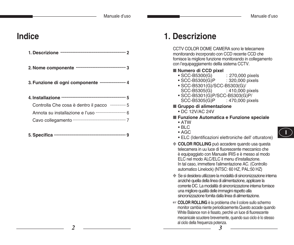 Indice, Descrizione | Samsung SCC-B5300GP User Manual | Page 23 / 31