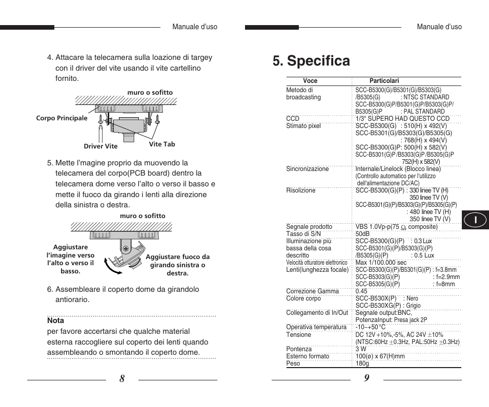 Specifica | Samsung SCC-B5300GP User Manual | Page 26 / 31