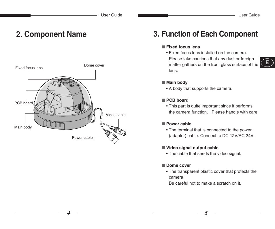 Component name 3. function of each component | Samsung SCC-B5300GP User Manual | Page 4 / 31