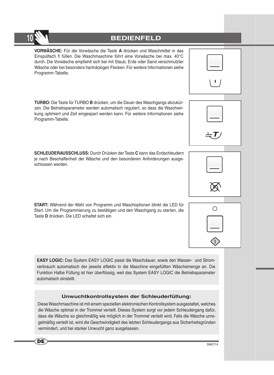 Bedienfeld | Ardo FLSN User Manual | Page 10 / 52