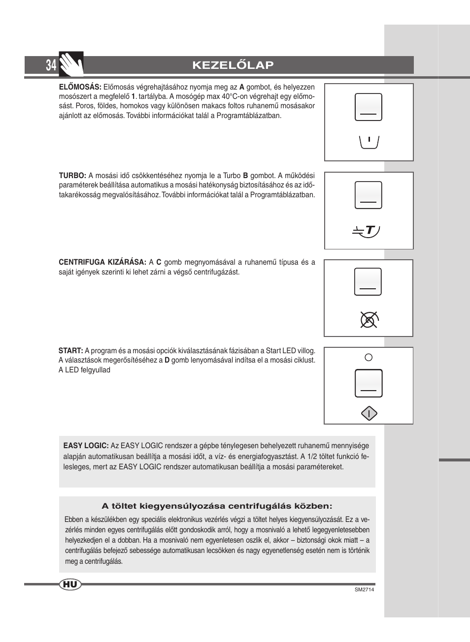 Kezelőlap | Ardo FLSN User Manual | Page 34 / 52